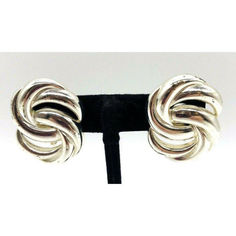 Napier Vintage Silver Tone Knot Ribbon Clip On Earrings - Picture 4 of 6
